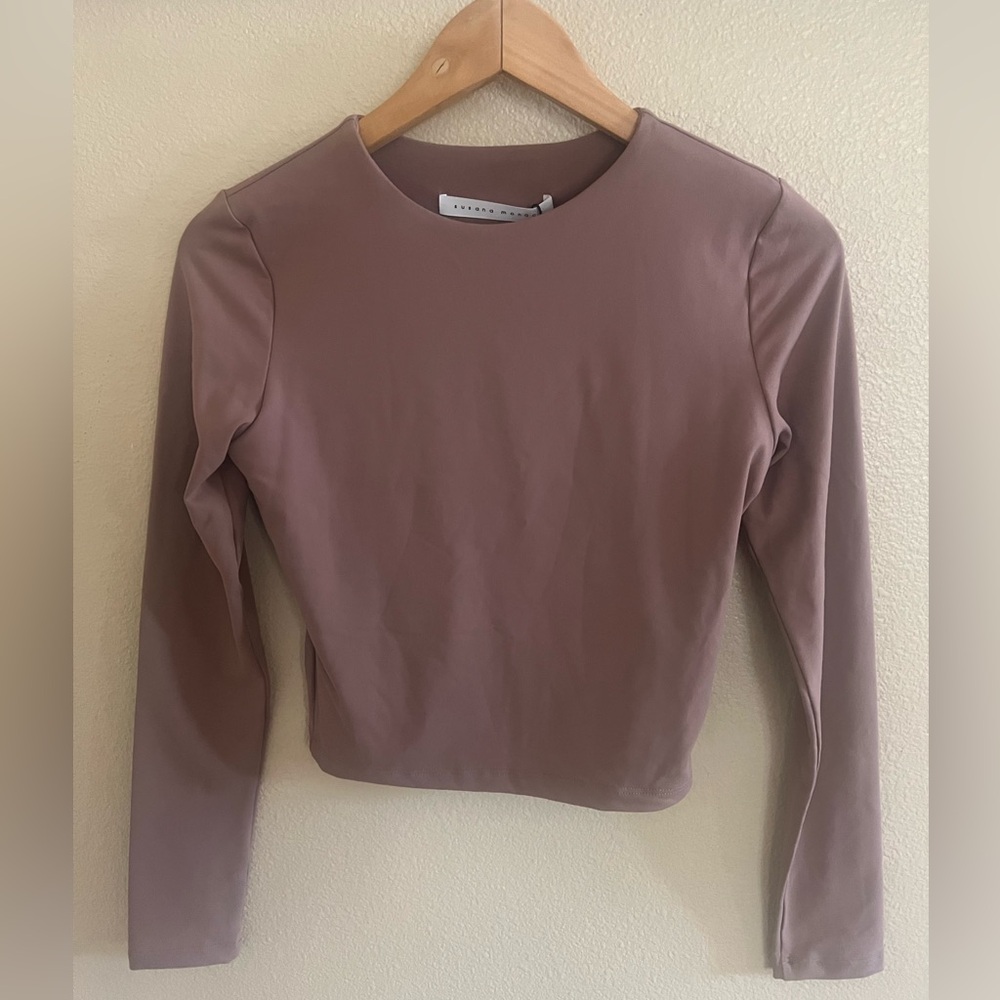SUSANA MONACO Long Sleeve Crewneck Top in Coco - Size Small